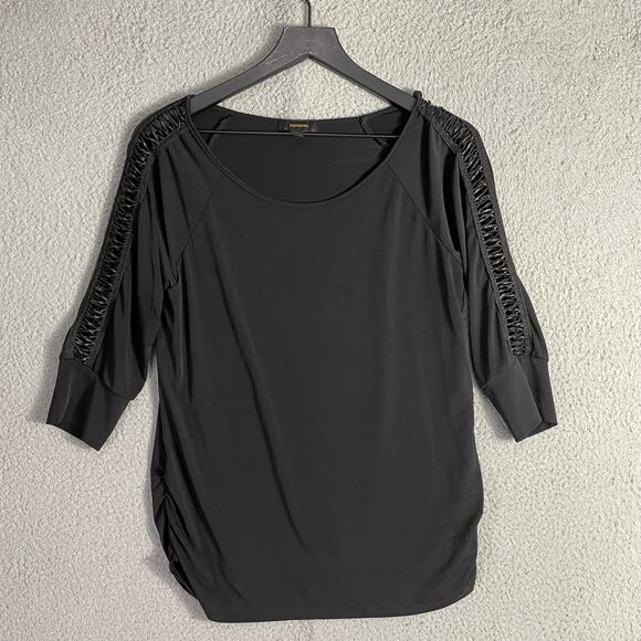 Espresso Ruched Sleeve Scoop Top Women S Charcoal Stretch Knit 3/4 Sleeve - Picture 8 of 8